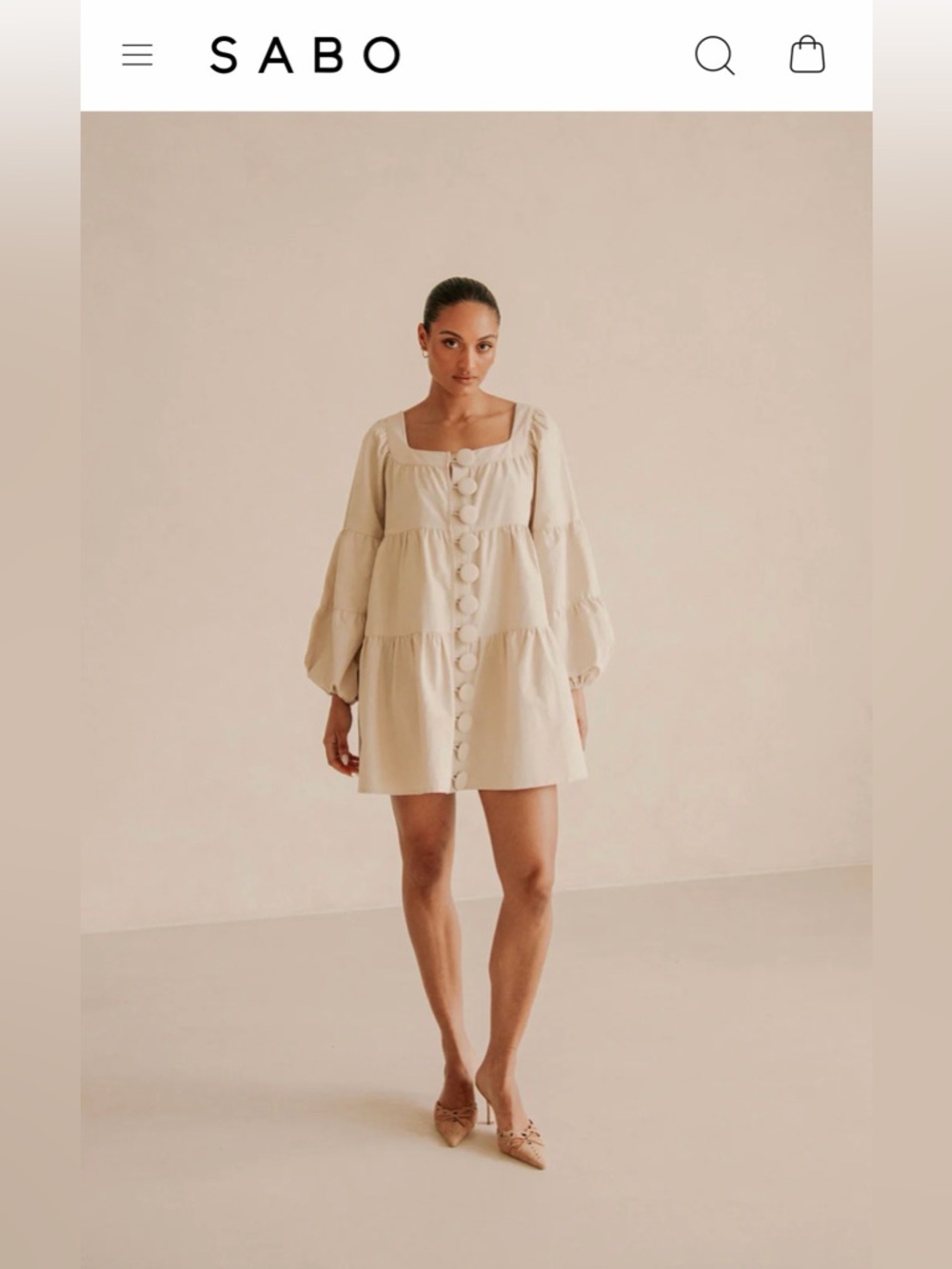 SABO White Tiered Mini Dress with Front Buttons